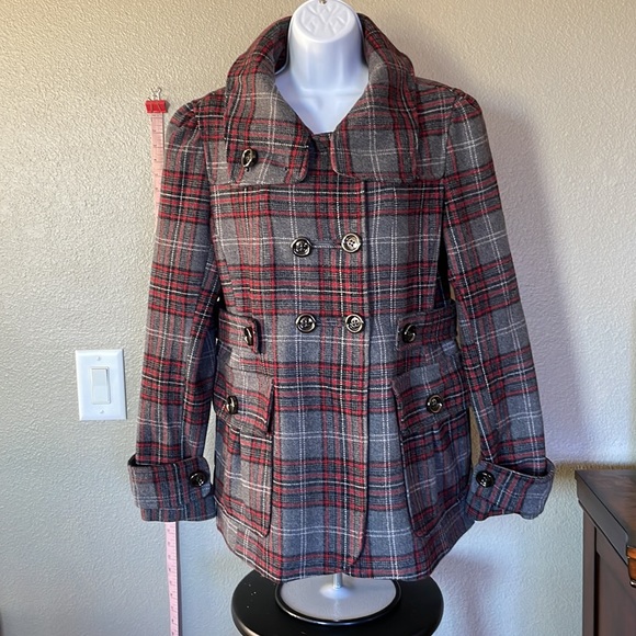 Enlightened outerwear plaid red and gray coat - Picture 3 of 5